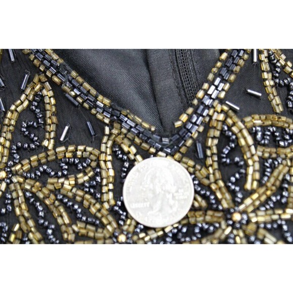 Stenay Beaded Silk Blouse Womens M Black Gold Cocktail Formal Party - Picture 11 of 12
